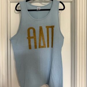 Light Blue Alpha Delta Pi Tank Top with Gold lettering